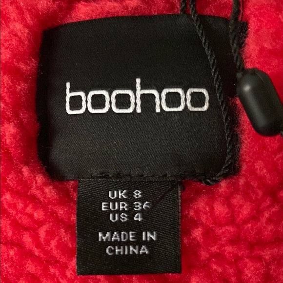 Fleece Lined Shiny Pleather Women's Red Faux Shearling Jacket - Picture 10 of 16